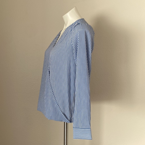 Michael Kors Striped Long Sleeve V-neck Blue & White Blouse Size S - Picture 4 of 7